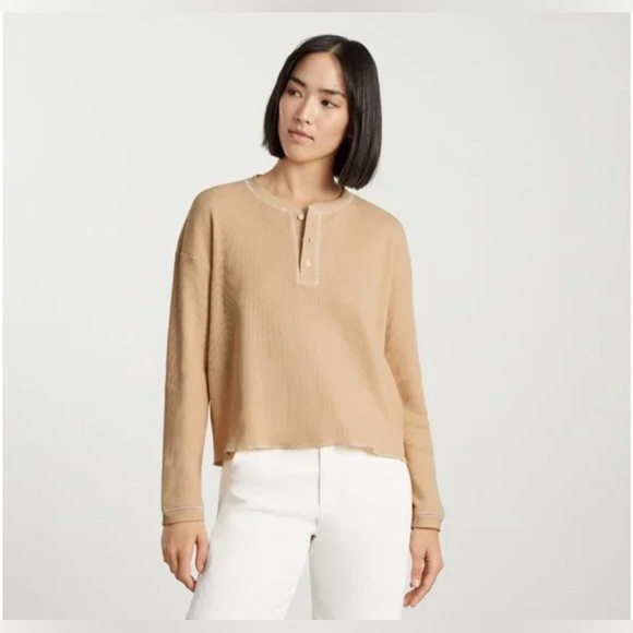 Everlane The Organic Cotton Waffle Henley Tan Sz M - Picture 1 of 3